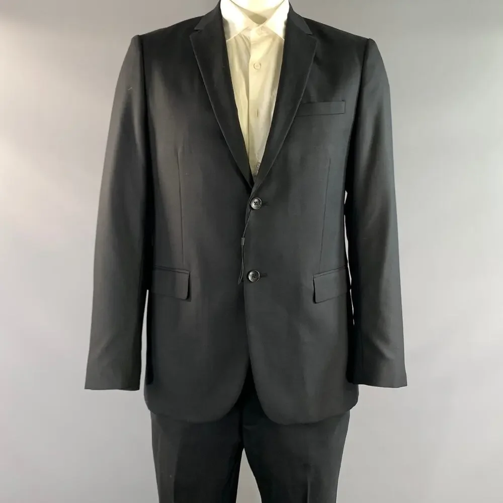 THEORY Chest Size 42 Black Solid Wool Notch Lapel 36 35 Suit